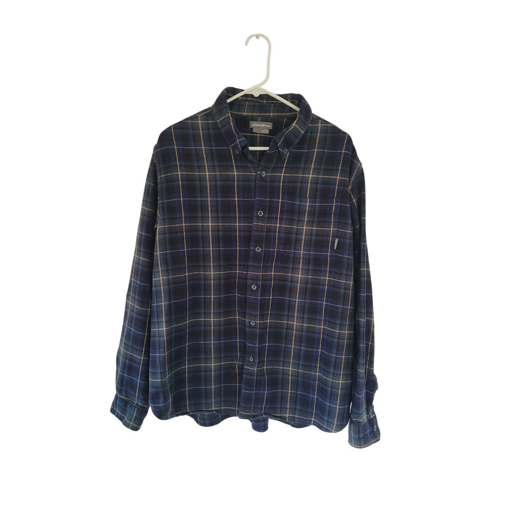 Eddie Bauer Mens XXL Plaid Flannel Shirt Button Down Long Sleeve Blue Green‎ #14